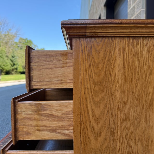 Farmhouse Vintage Nathan Hale Rustic American Farmhouse Solid Oak 10 Drawer Low Dresser For Sale - Image 3 of 18