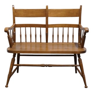 High End Vintage Solid Hard Rock Maple Colonial Early American 35" Bench Settee For Sale