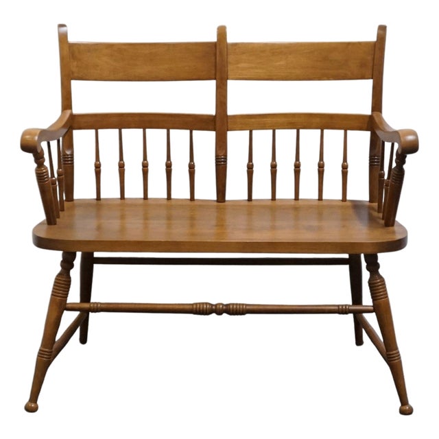 High End Vintage Solid Hard Rock Maple Colonial Early American 35" Bench Settee For Sale