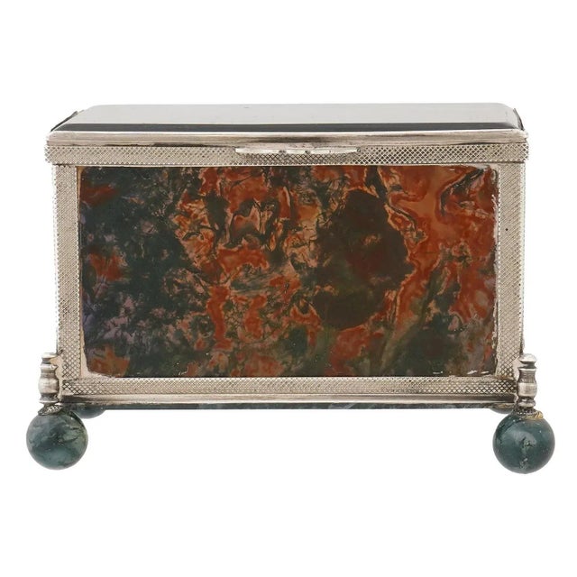 Mid 20th Century Mid 20th Century Decorative 925 Silver Glass Moss Agate Trinket Box For Sale - Image 5 of 13