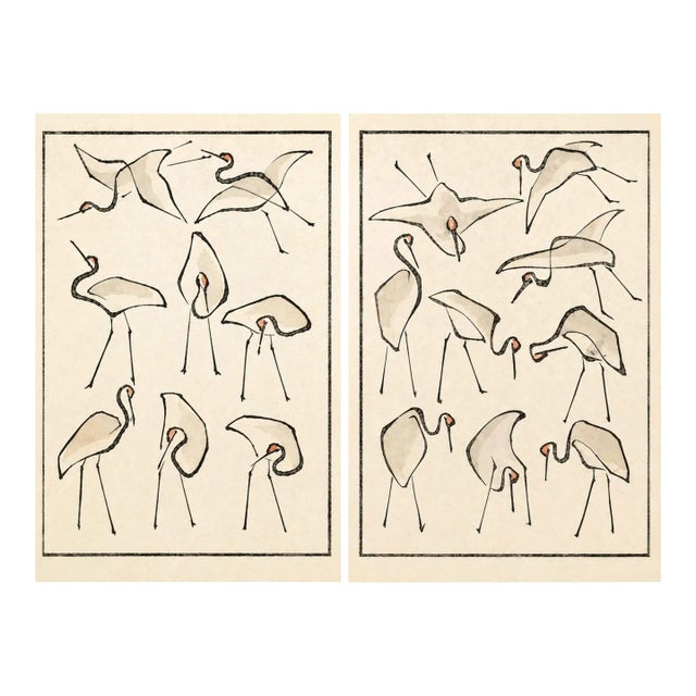 Crane Studies I & II by Katsushika Hokusai, Japanese Art Print Diptych, 32" X 48" For Sale