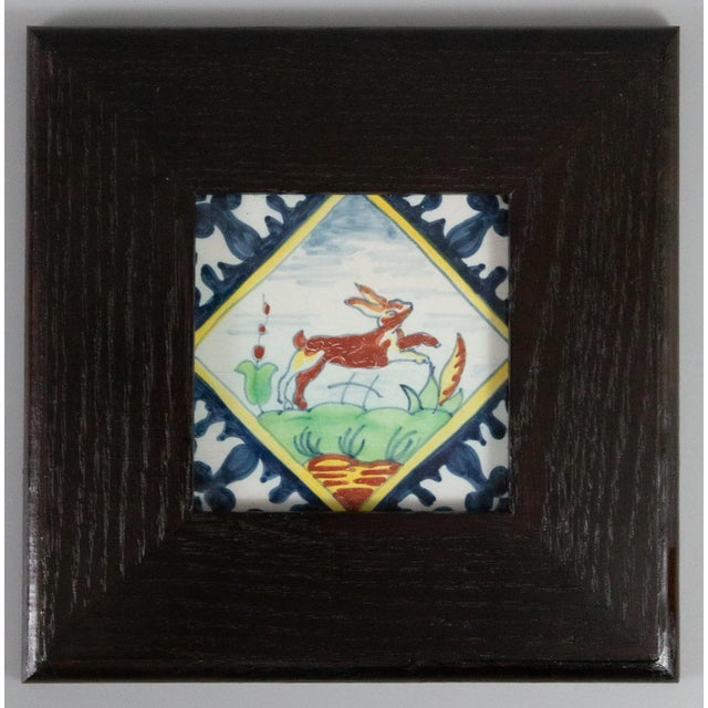 Cabin Vintage Dutch Delft Framed Polychrome Animal Tiles - Set of 2 For Sale - Image 3 of 8
