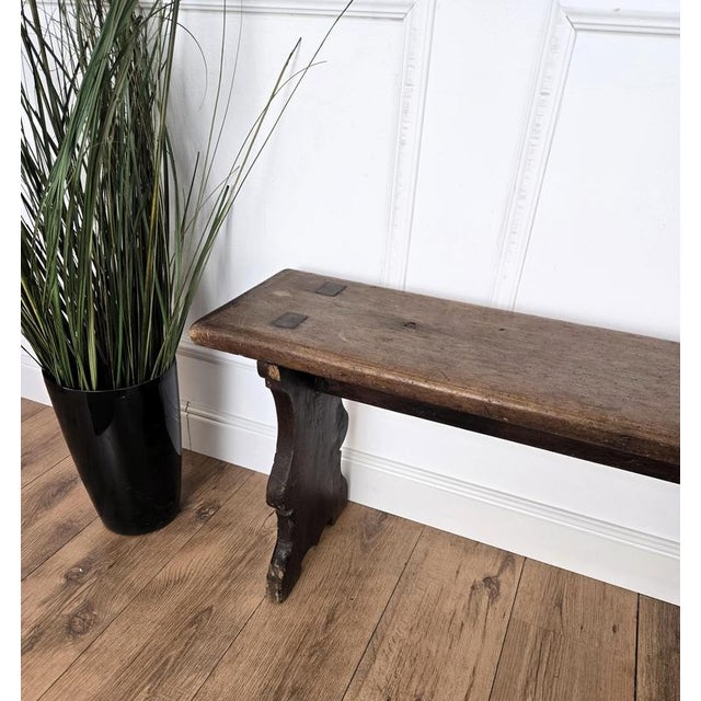 Antique Italian Minimal Primitive Rustic Wooden Bench, 1890s For Sale - Image 5 of 9