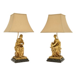 Antique Victorian Gilt Bronze Table Lamps, 1880, Set of 2 For Sale