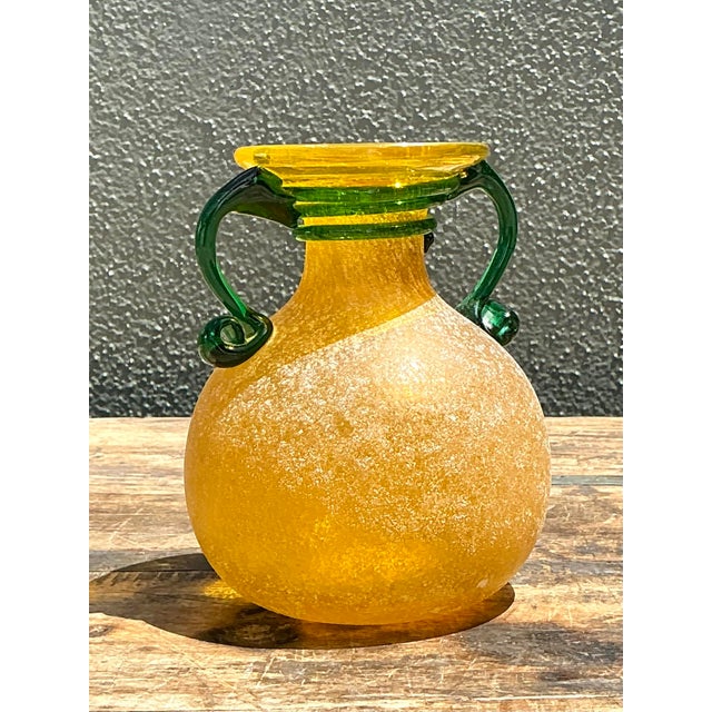 Glass Vintage Italian Hand Blown Glass Vase For Sale - Image 7 of 12