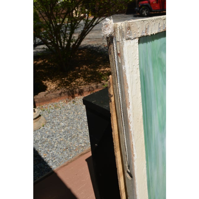 Light Green Vintage Large Green Blue & White Slag Glass 6 Pane Window Panel From Va Church For Sale - Image 8 of 18