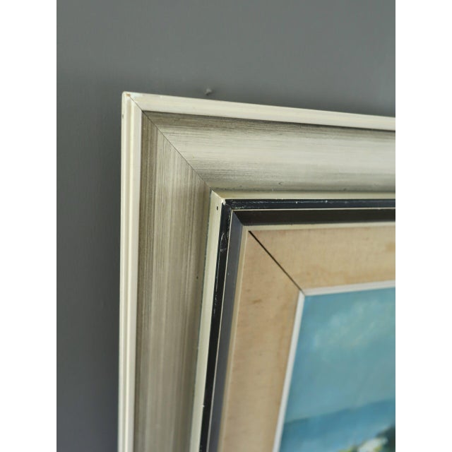 Mid-Century Modern 'Outpost by the Sea' Vintage Original Landscape Oil Painting, Framed For Sale - Image 4 of 10