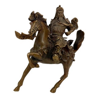 Vintage Chinese Bronze Guan Gong Warrior God Sculpture For Sale
