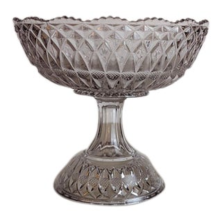 Vintage Pressed Glass Pedestal Compote Bowl For Sale