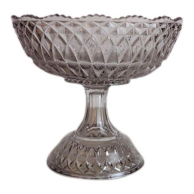 Vintage Pressed Glass Pedestal Compote Bowl For Sale