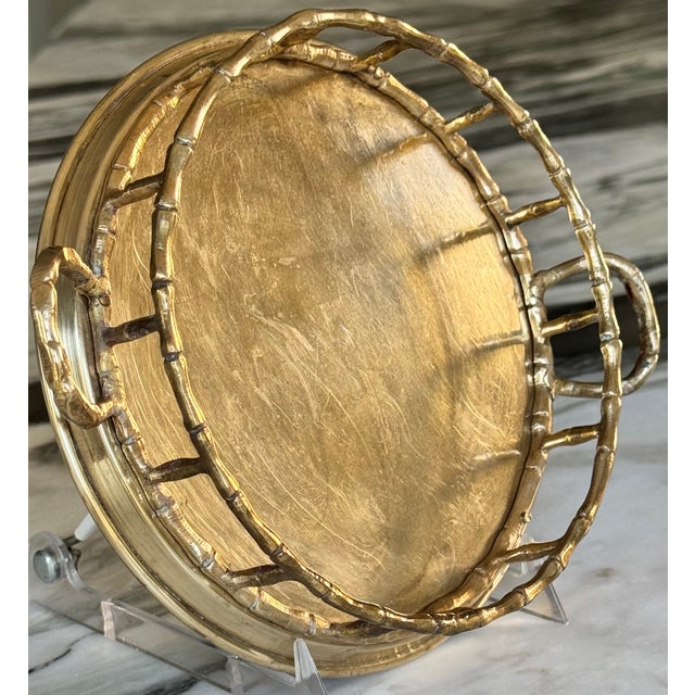 Made in India Solid Brass Bamboo Motif Petite Serving Tray For Sale - Image 13 of 15