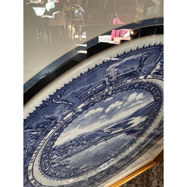 1970s Vintage Framed Blue and White Plate With Scene "Baltimore and Ohio R R" For Sale - Image 5 of 7