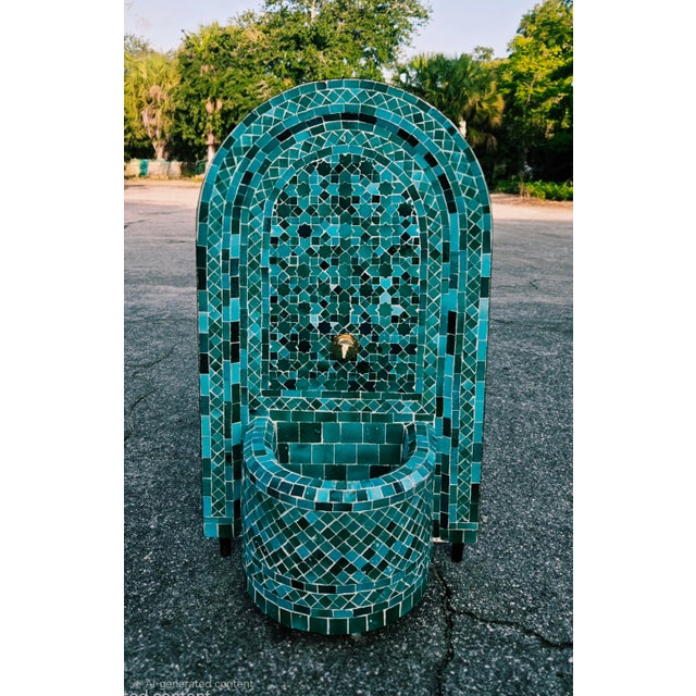 2020s Emerald Teal Arched Moroccan Mosaic Tile Fountain For Sale - Image 5 of 6