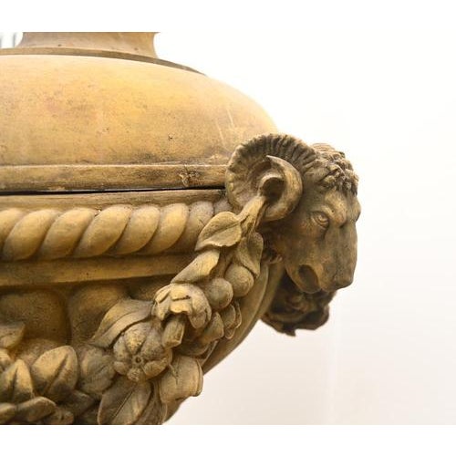 Stone English Stone Garden Urns with Ram Masks, Set of 2 For Sale - Image 7 of 15