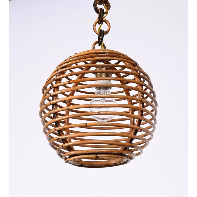 Mid-Century French Riviera Bamboo and Rattan Spherical Lamp, Italy, 1960s For Sale - Image 11 of 18