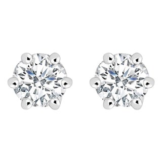 14K White Gold 1/2 Cttw Lab-Grown Diamond 6 Prong Hidden Halo Stud Earrings (F-G Color, VS1-VS2 Clarity) For Sale