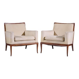 Robsjohn Gibbings for Widdicomb Mid Century Walnut Saber Leg Lounge Chairs – Pair For Sale