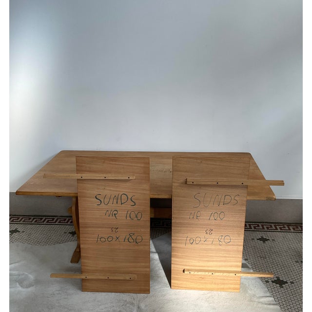 1970s Oak Trestle-Dining Table With Extensions, Style of Henning Kjaernulf For Sale - Image 16 of 17