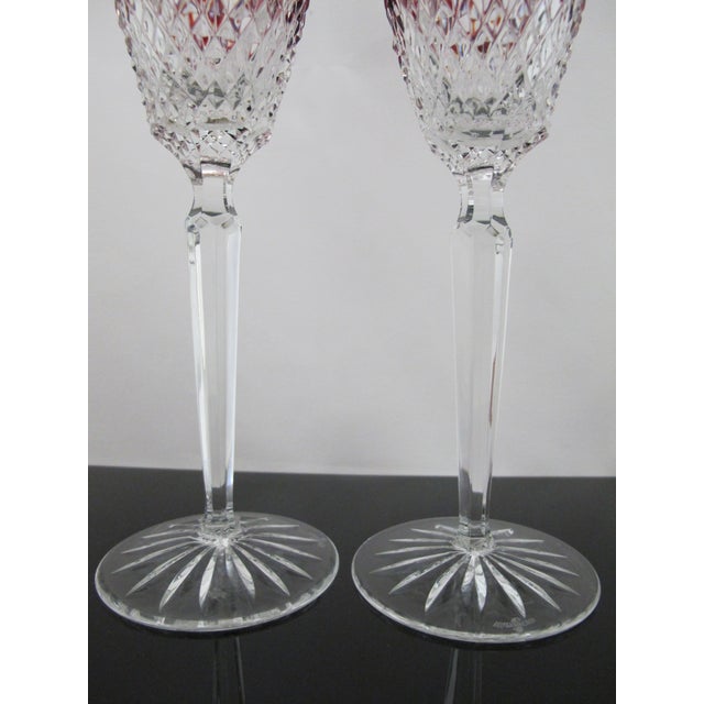 Hollywood Regency Waterford Crystal Clarendon Ruby Red Champagne Flutes 10" Pair For Sale - Image 3 of 9