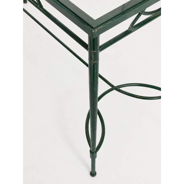 1980s Attributed to Mario Papperzini for Janus Et Cie Green Iron and Glass Console Table For Sale - Image 13 of 18