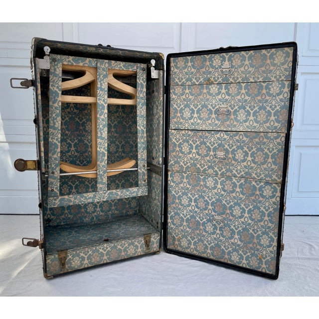 Army Green Antique Industrial Americana Hudson Wardrobe Trunk For Sale - Image 8 of 12