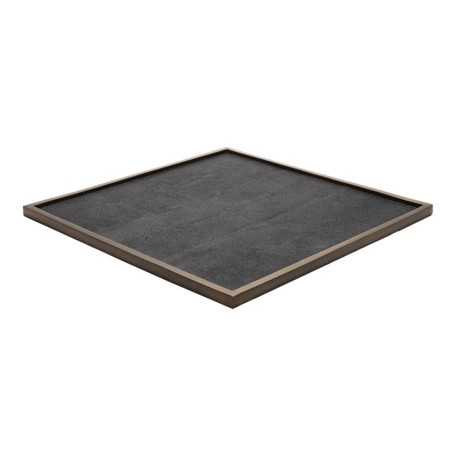 Large Square Tray in Black Shagreen With Bronze Patina Brass by Kifu Paris For Sale