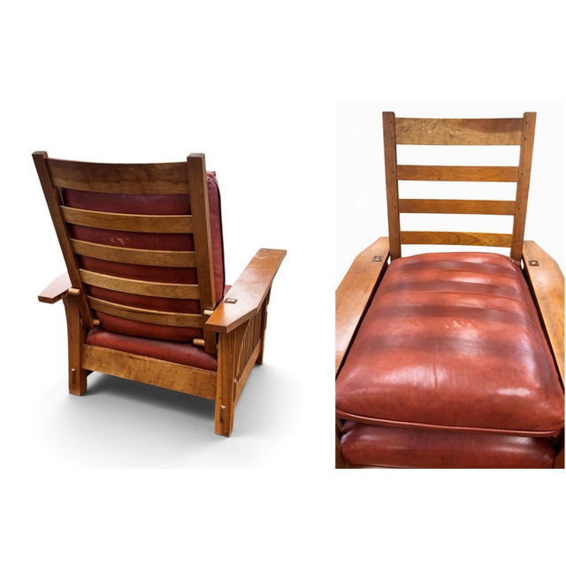 Wood Stickley Spindle Reclining Leather Morris Chairs, a Pair For Sale - Image 7 of 18