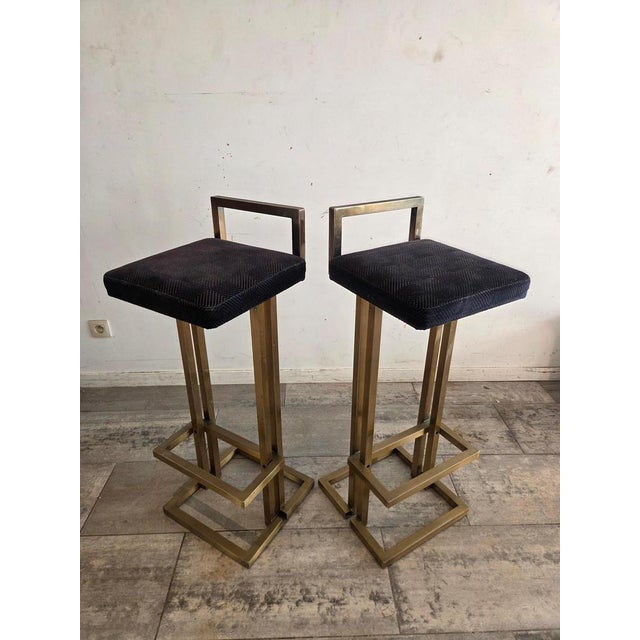 Hollywood Regency Brass Barstools in the style of Maison Jansen, 1975, Set of 2 For Sale - Image 3 of 9