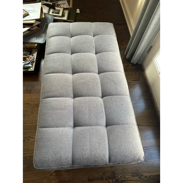 21st Century Transitional Tufted Gray Upholstered Ottoman — Designer Showroom Chicago For Sale - Image 12 of 12