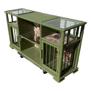 1960s Lacquered Faux Bamboo and Rattan Bar/Entertainment Center For Sale