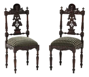 Antique Cherubs Angels Carved Walnut French Side Chairs - A Pair