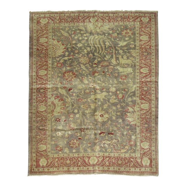 Early 20th Century Zabihi Collection Gray Animal Motif Turkish Fine Sivas Rug - 4'4" x 5'5" For Sale