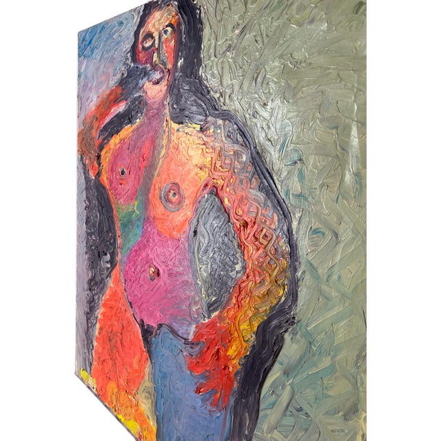 1970s Vintage Abstract Expressionist Standing Pensive Figurative Nude - Heavy Impasto by Harald Dry Schmidt For Sale - Image 5 of 6