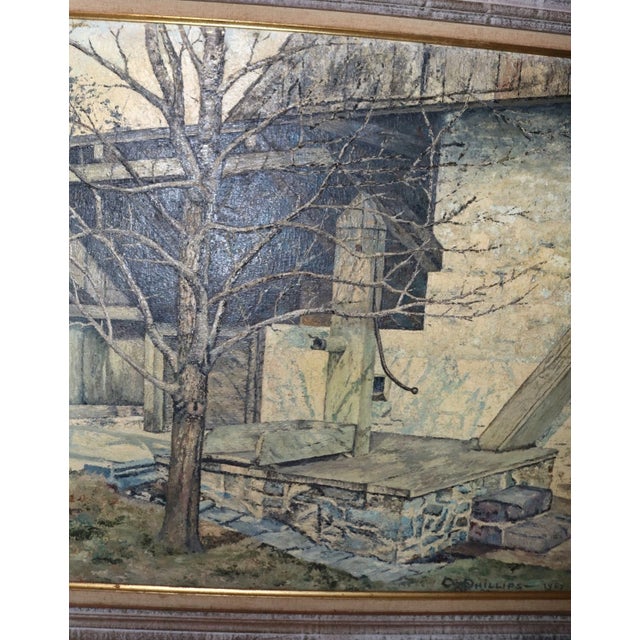 1960s Vintage Original c.w. Phillips 1967 Well Water Pump Barn Landscape Oil Painting For Sale - Image 5 of 12
