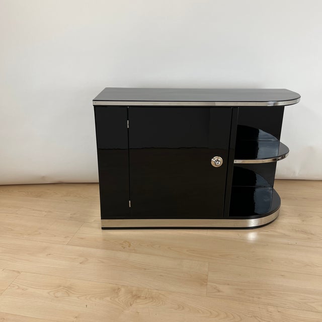 Art Deco Black Lacquered Lowboard with Chrome Fittings, France, 1930s For Sale - Image 3 of 18
