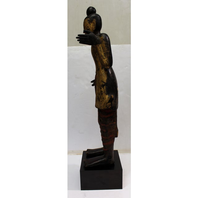 Asian Antique Burmese Wood Buddha in Mudras Posture Statue For Sale - Image 3 of 9
