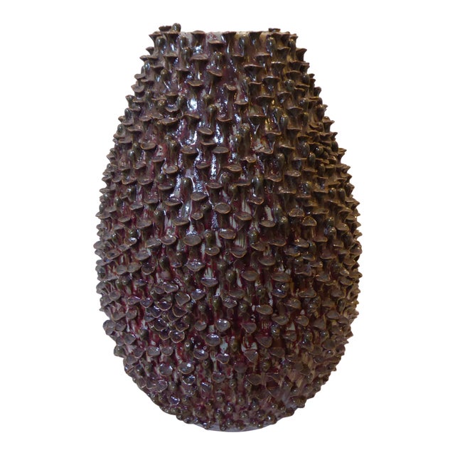 Vintage Large Sculptured Ceramic Vase For Sale