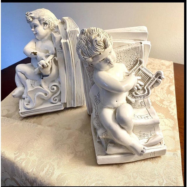 Vintage American Neoclassical Putti Lyre and Flute Bookends, Set of 2 For Sale - Image 11 of 11