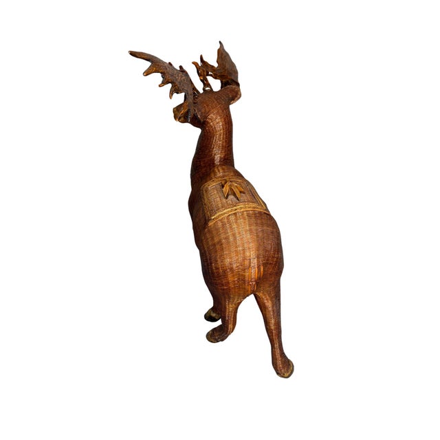 Vintage Shanghai Handicrafts Woven Rattan Moose Sculpture With Hidden Storage, Mid-Century Chinese Export Art For Sale - Image 4 of 12