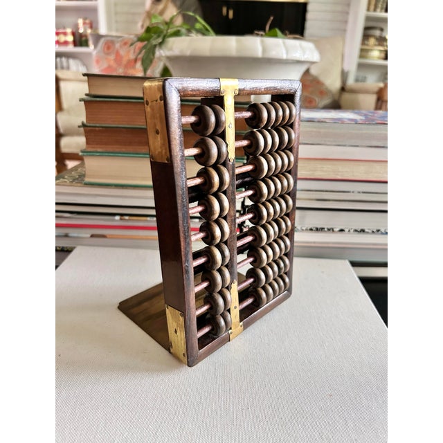 Mid-Century Modern Mid-Century Wood Abacus Bookend With Brass Base For Sale - Image 3 of 12