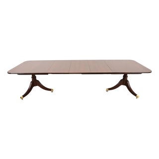 Baker Furniture Georgian Banded Cherry Wood Double Pedestal Extension Dining Table, Newly Refinished For Sale