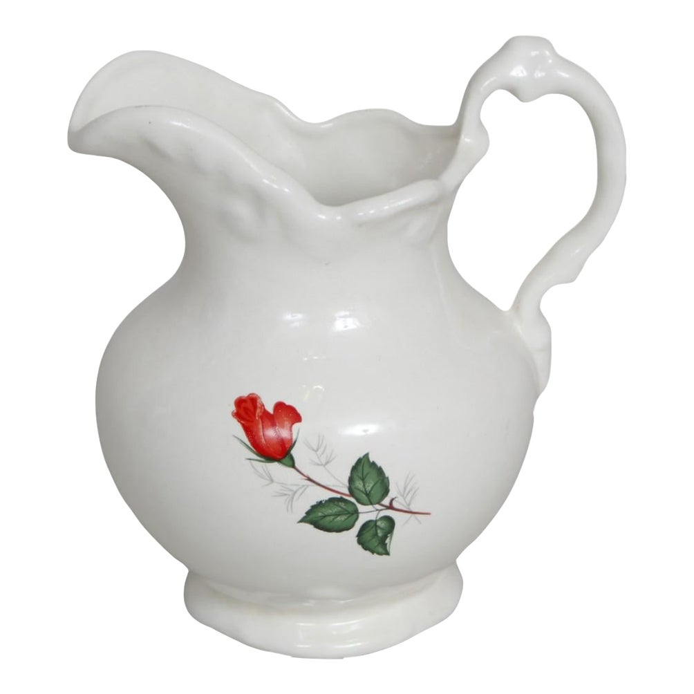 White Ceramic Rose Pitcher | Chairish