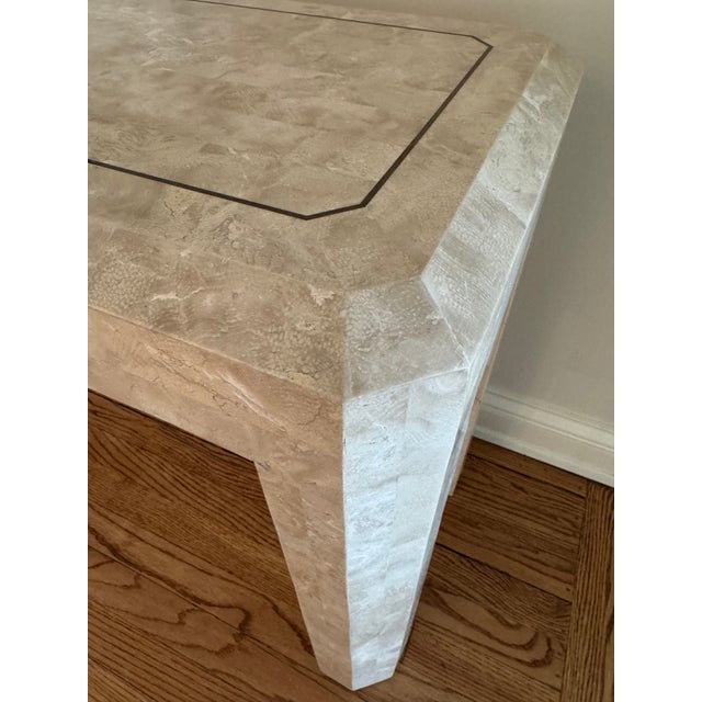 1980s Post Modern Tessellated Stone Brass Inlay Console Sofa Table For Sale - Image 5 of 11