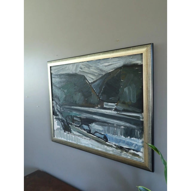 Mid 20th Century Mid-Century Modern 'Winter Valley' Vintage Swedish Expressive Landscape Oil Painting, Framed For Sale - Image 5 of 13