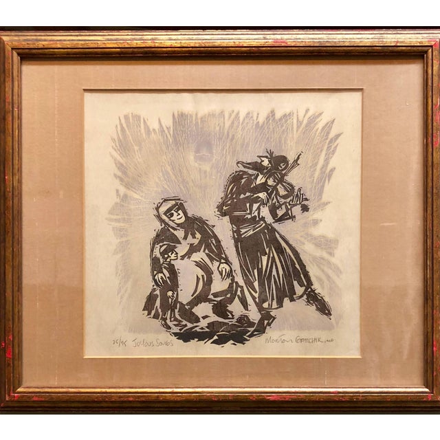 Original pencil signed Judaic woodcut on mulberry paper. MORTON GARCHIK (1929-2009) Jewish American artist painter,...