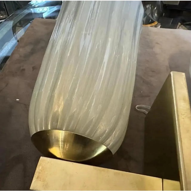Two 1990s Barovier Style Mid-Century Modern Brass and Murano Glass Wall Sconces For Sale - Image 13 of 18