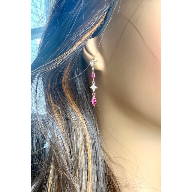 14k Yellow Gold Drop Earrings 4 Marquis Rubies 2.40 Pavé Diamonds 0.30 Carats, A Pair For Sale - Image 9 of 9