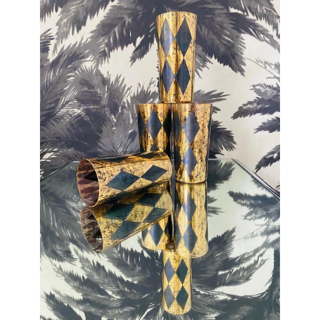 Gold 1960s Vintage Harlequin Barware Glasses in Black and Gold Leaf - Set of 8 For Sale - Image 8 of 13