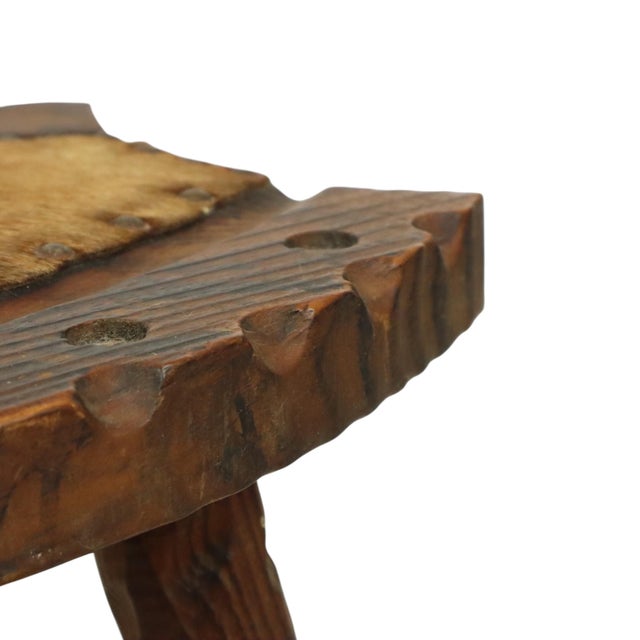 Brutalist Spanish Tripod Wooden Milk Stool For Sale - Image 14 of 15
