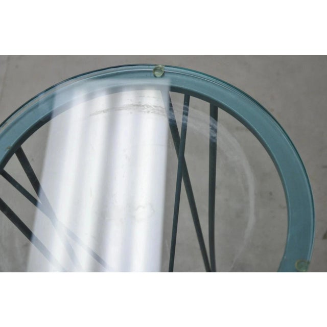 Postmodern Blue Wrought Iron "Skyscraper" Glass Top Pedestal Stand Side Table For Sale In Philadelphia - Image 6 of 10